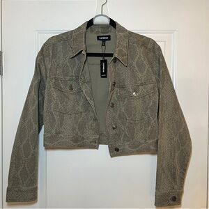 Express Olive Snake Print Cropped Jacket Size S